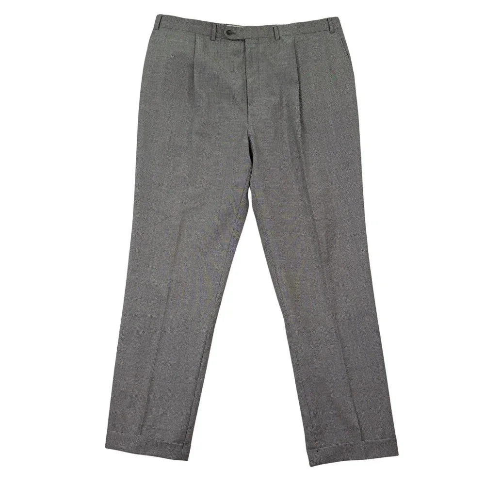 Jack Victor Mens 50XL Suit Grey Houndstooth Wool Super 110s Italian Fabric 42x34